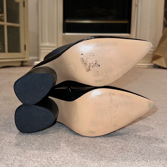 Black Croc Chunky Block Heel Point Toe Boots - Picture 7 of 7